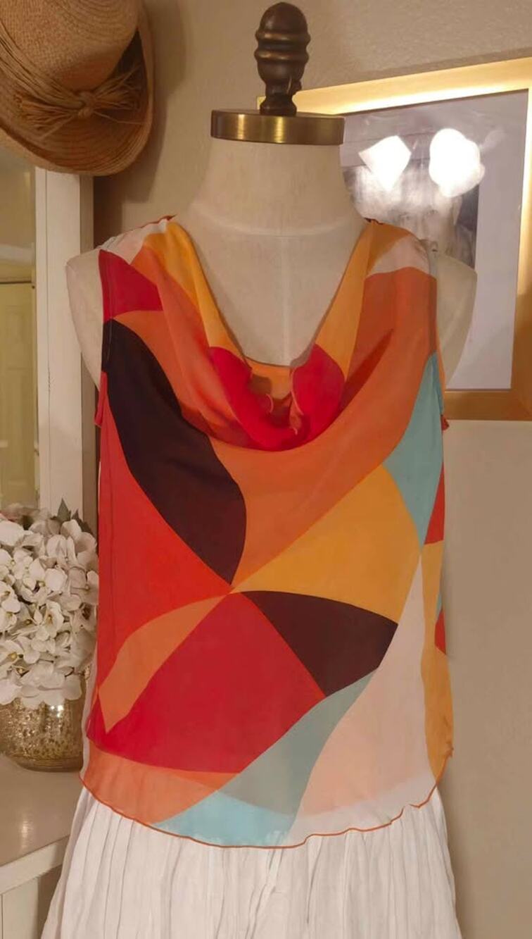 EMMA JAMES Petite Small Abstract Geometric Cowl Neck Sleeveless Blouse